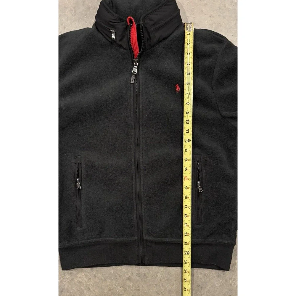 Polo Ralph Lauren Fleece Jacket Mens L Black Performance Full Zip Hidden Hood